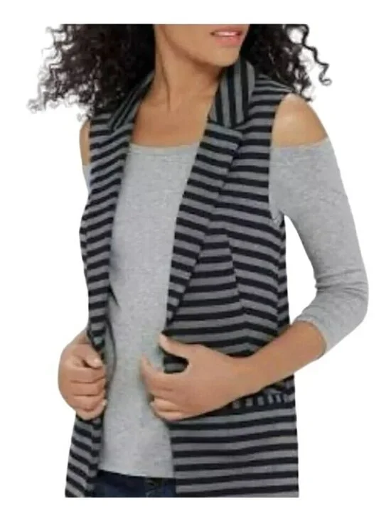 The Limited Women's Navy Blue/Gray Striped Open Front Long Vest Cardigan Sz XL - Picture 14 of 14